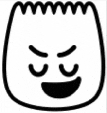 a black and white drawing of a cartoon character 's face with an angry expression and a smile .