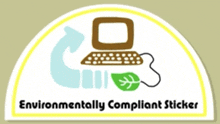 an environmentally compliant sticker with a computer and leaf