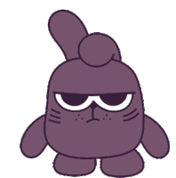 a cartoon drawing of a purple rabbit with a serious look on its face