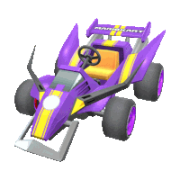 a purple and yellow mario kart car with a yellow seat