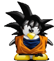 a cartoon penguin dressed as goku from dragon ball