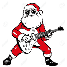 a cartoon of santa claus playing an electric guitar