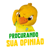 a yellow duck mascot is wearing a shirt that says brasil on it