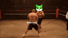 two men are fighting in a boxing ring and the words copy cats are on the screen