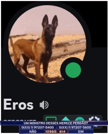 a picture of a dog in a circle with the name eros on it