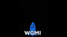 a blue rocket is flying through the clouds with the words wgmi written below it