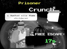 a screenshot of a video game called prisoner crunch with a pumpkin in the background