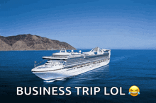 a cruise ship in the ocean with the words business trip lol