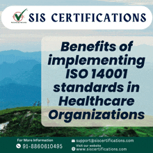 an advertisement for sis certifications with a mountain in the background