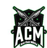 a logo for acm arm chair militia with two guns crossed