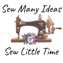 a sewing machine with flowers on it and the words sew many ideas sew little time below it