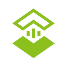 a green and white logo that looks like a house with a mountain in the background