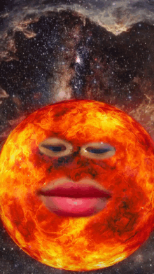 a sun with a face on it in front of a starry sky