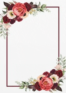 a floral frame with red roses and green leaves on a white background .