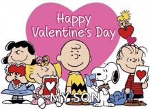 a valentine 's day card with snoopy and friends