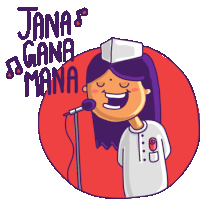 a cartoon of a woman singing into a microphone with the words jana gana mana written above her