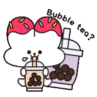 a cartoon of a dog drinking bubble tea with a donut on top