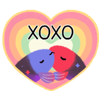 a heart shaped sticker that says xoxo with two people kissing