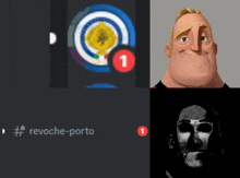 a picture of mr. incredible and a picture of a face with the words revoche-porto on the bottom