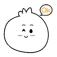 a cartoon drawing of a dumpling with a face and a speech bubble that says ok .