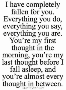 i have completely fallen for you . everything you do , everything you say , everything you are