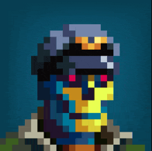 a pixel art image of a man wearing a hat and sunglasses