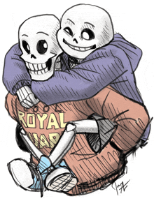 a drawing of two skeletons wearing sweatshirts that say royal