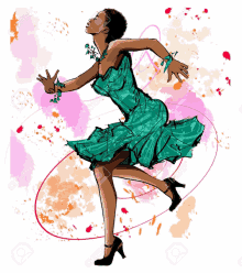 a woman in a green dress is dancing