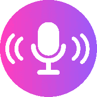 a purple and pink circle with a white microphone in the middle