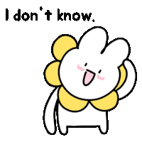 a cartoon rabbit with a yellow flower around its neck is saying i don 't know .