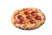 a pepperoni pizza with cheese and tomato sauce on a white background