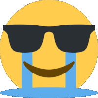 a smiley face with sunglasses and tears coming out of it 's eyes .