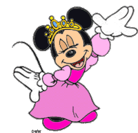 a cartoon of minnie mouse wearing a pink dress and a tiara