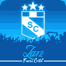 a logo for sc fuerza cristal with a crowd behind it