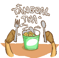 a cartoon illustration of a cup of noodles with the words tanggal tua written above it