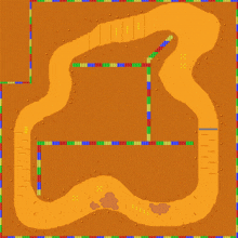 a map of a dirt track with a rainbow colored line going through it