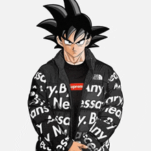 a cartoon character is wearing a jacket that says supreme on the sleeves