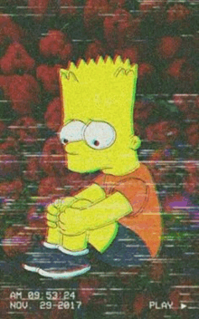 bart simpson is sitting on the ground with his eyes closed in front of a bunch of hearts .