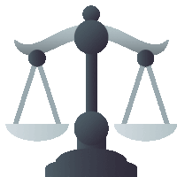 an illustration of a scale of justice with the letters a and d visible