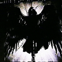 a silhouette of a person with wings in the dark