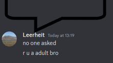 a screenshot of a conversation between leerheit and ru a adult bro