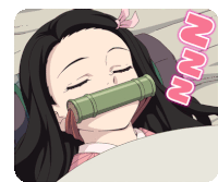 a sticker of a girl with a bamboo tube in her mouth and the word nnn on the bottom