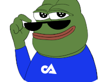 a cartoon frog wearing sunglasses and a blue shirt with the letter ca on it