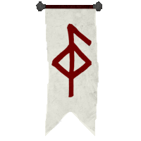 a white banner with a red symbol on it that looks like a cross