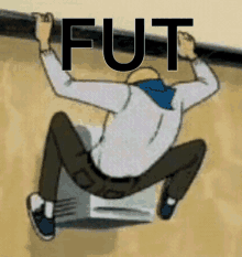 a cartoon of a man climbing a wall with the word fut written on it