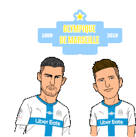 a poster for olympique de marseille with two soccer players