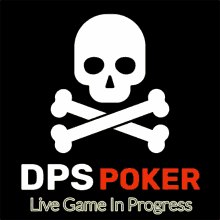 a logo for dps poker with a skull and crossbones on a black background