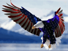 a bald eagle with the american flag on its wings