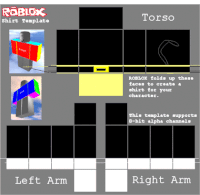 a roblox shirt template shows the torso and the left arm