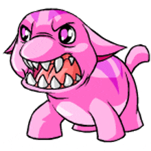 a cartoon drawing of a pink monster with sharp teeth .